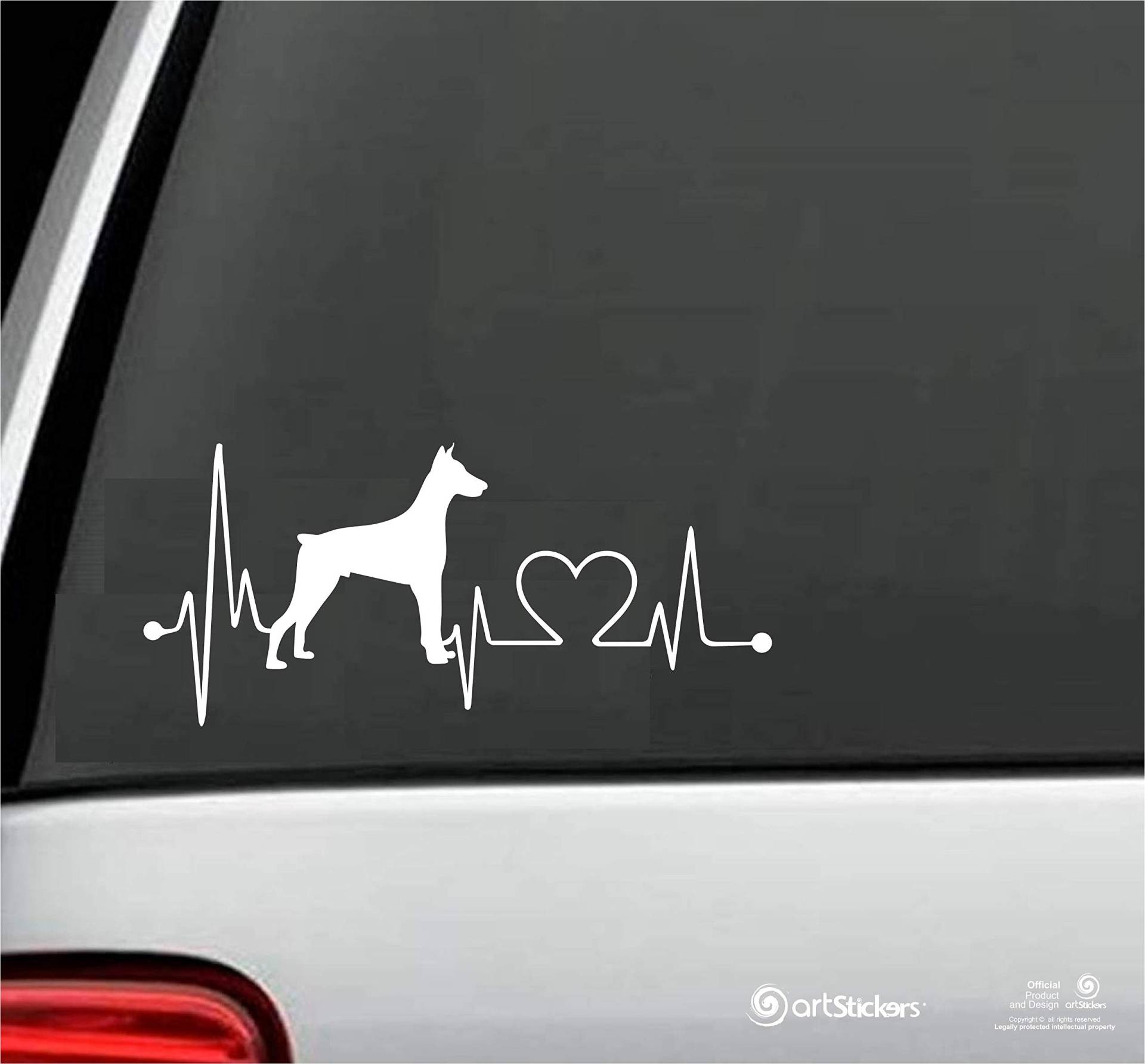 Artstickers Dobermann Hund Autoaufkleber 20cm Autoaufkleber Autoaufkleber Weiß Hund Herzschlag Geschenk Aufkleber Spilart Marke von Artstickers