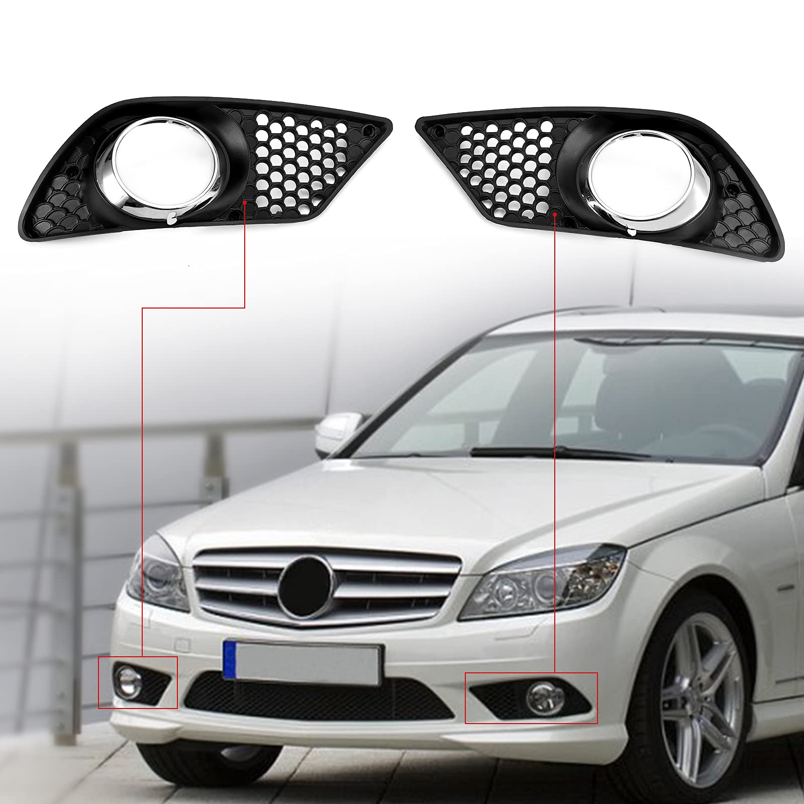 Artudatech Auto Kühlergrill Pair Front Stoßstange Fog Light Grill Set Passend für Mer-ce-des Benz C-Class W204 2008-2010 Artudatech Auto Kühlergrill Pair Front Stoßstange Fog Light Grill Set Passend für Mer-ce-des Benz C-Class W204 2008-2010 von Artudatech
