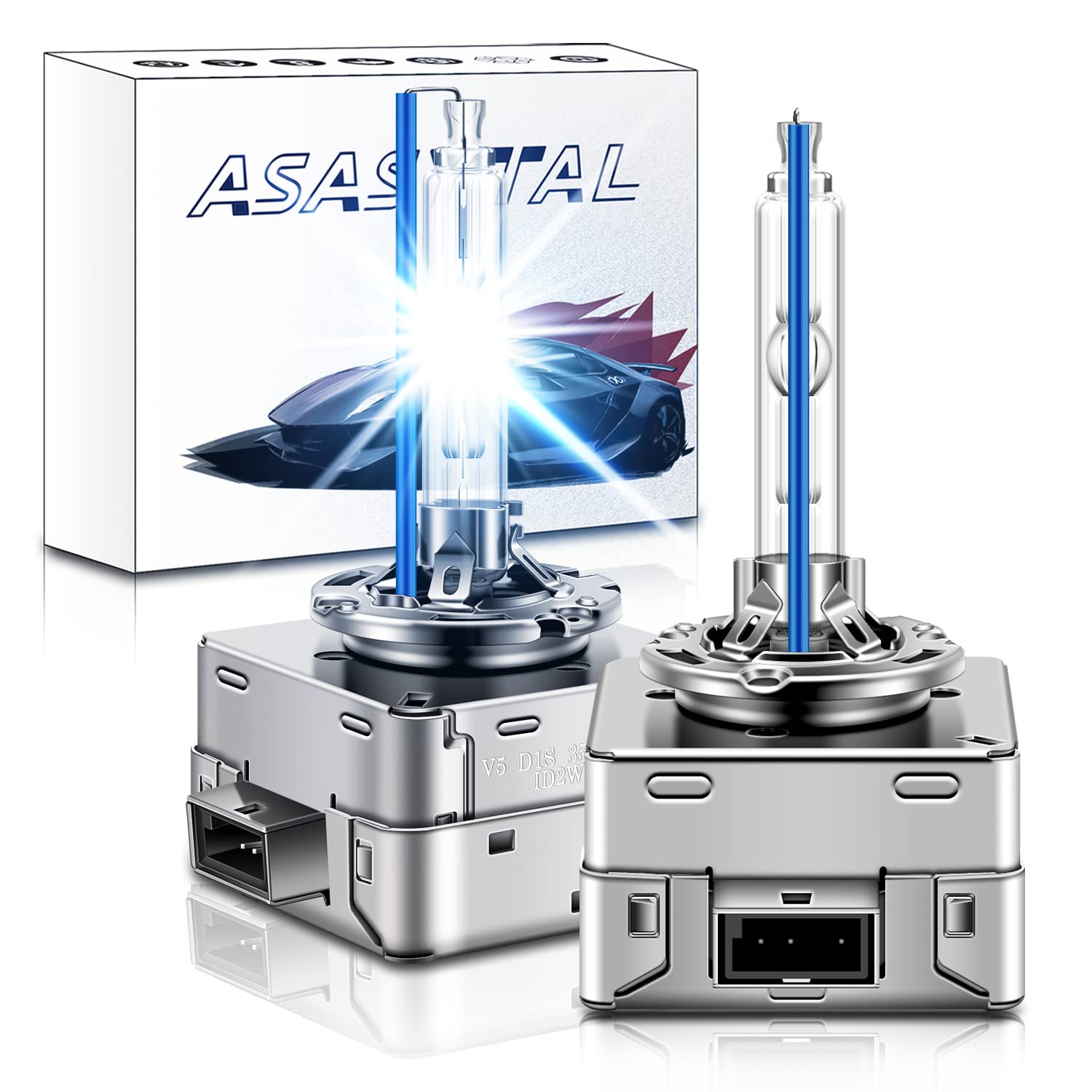 Asasytal D1S Xenonlampen 35W 8000K Kühles Blau, 300% Ultrahell Bi-HID Umrüstsatz Xenarc Auto-Außenscheinwerfer Upgrade-Glühbirne mit Robustem Metallsockel zum Nachrüsten, 2er-Set von Asasytal