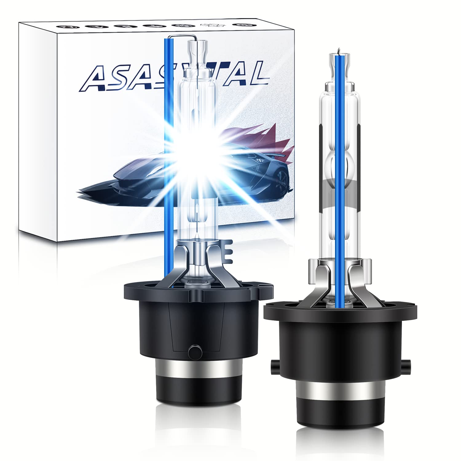 Asasytal D2R Xenon HID Lampen, 35W 8000K Kühles Blau Superhell +300% Bi Xenon Scheinwerfer, Nachrüstung der Xenarc Scheinwerfer Ersatz für Xenon oder LED-Außenscheinwerferlampen, 1 Paar von Asasytal