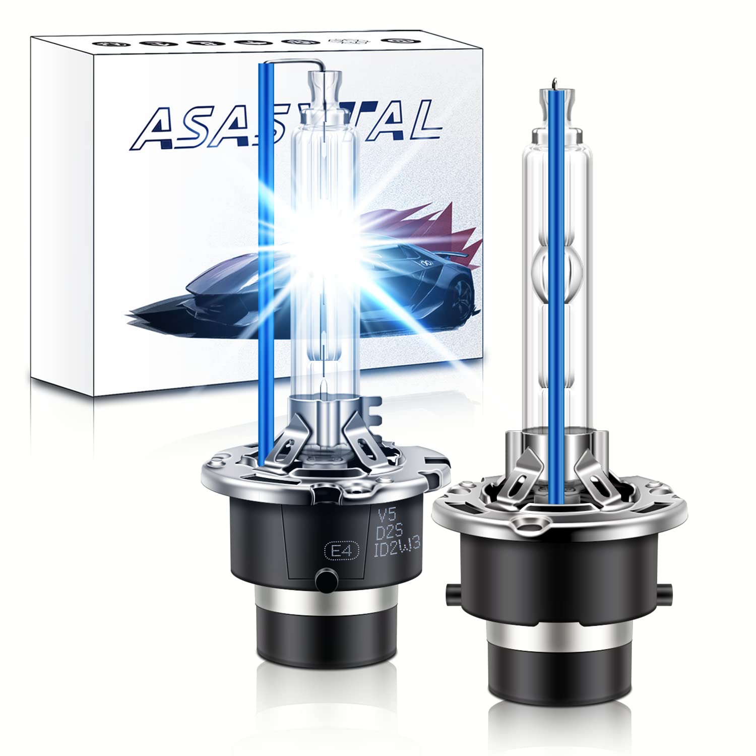 Asasytal D2S Xenonlampen, 35W 8000K Kühles Blau Super Hell Bi-HID Umrüstsatz Xenarc-Scheinwerfer Nachrüstung Ersatz für Xenon Außenscheinwerferlampen, mit Langlebiger Metallbasis, 1 Paar von Asasytal