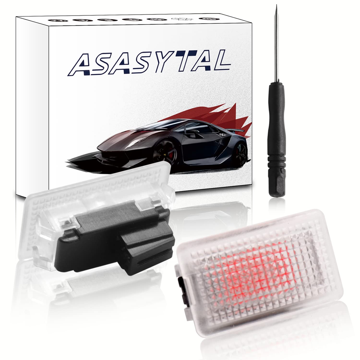 Asasytal LED Fußraumbeleuchtung Handschuhfachleuchte Innenbeleuchtung Unterbodenbeleuchtung Lampe. 6000K Superhell Auto Kofferraum-Frunk Lichter Kompatibel mit Model Tes-la 3 / Y/S/X, Rot, 2 Stück von Asasytal