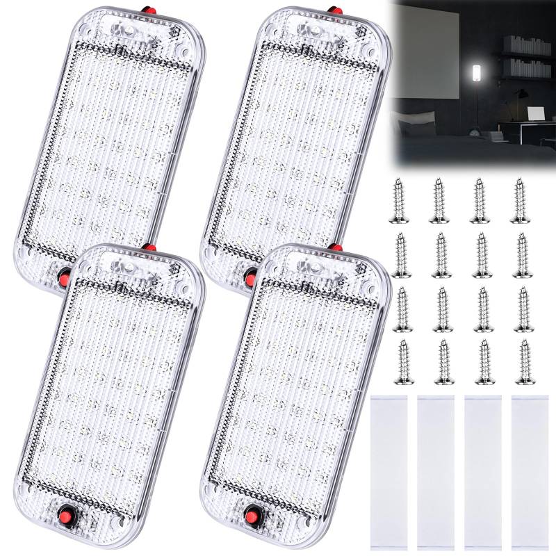 Asfrode 48 LED Innenbeluchtung Auto, 4 Stück 12V Weiß Licht Auto 6000K 800LM Weißlicht Kfz Beleuchtungmit Schalter Beleuchtung für Wohnmobile Caravan Boot Boat von Asfrode