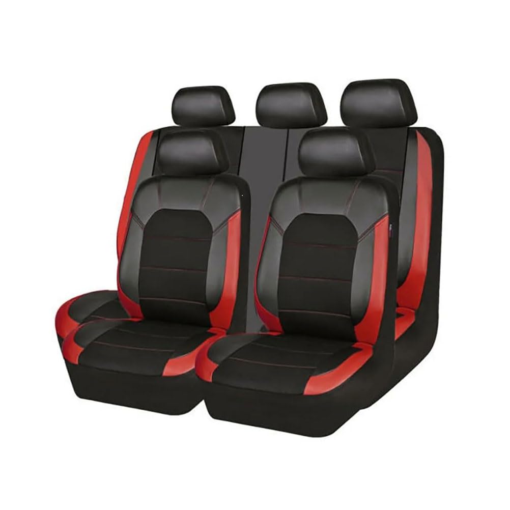 Autositzbezüge für Nissan Qashqai (J10) 1. Gen 2008-2013, Sitzbezüge Auto PU Leder Schonbezüge Set Vordersite und Rücksitze Sitzschoner Wasserdicht Zubehör,C/Black-RED von Ashild