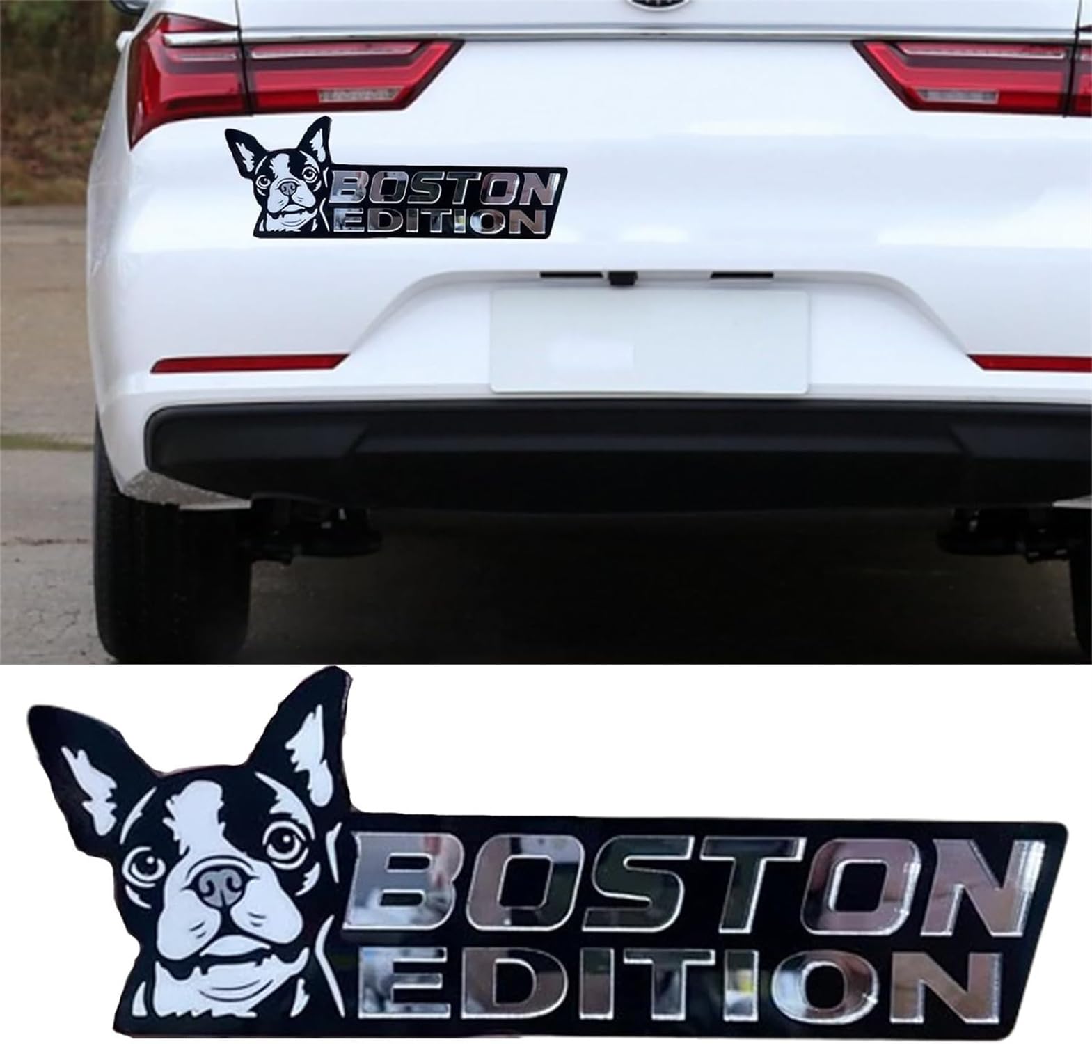 Dog Car Badge Laser Cutting Car Emblem,3D Dogs Badge Rated Car Emblem,Automotive Car Badge Decals Stickers,Rectangle Mirror Acrylic Badge Sticker,Car Exterior Emblems Badge (Boston Terrier) von Ashopfun