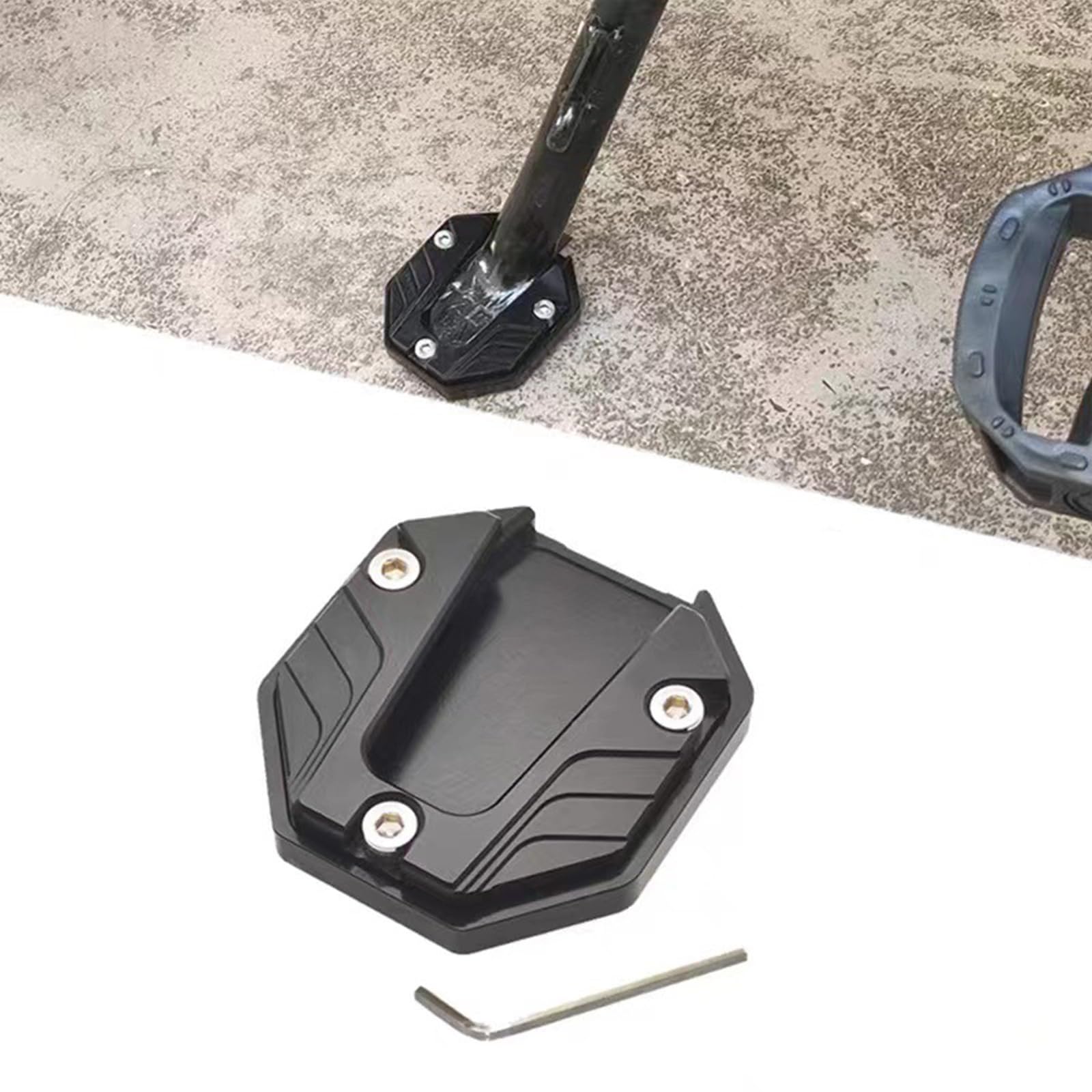 Ashuxxn Motorrad Ständer Fuß Seitenverlängerung Pad Unterlage Fuß-Verbreiterung Ständer Platte Universal Motorrad Seitenständer Motorrad Seitenständer Verlängerung Pad CNC Aluminium von Ashuxxn