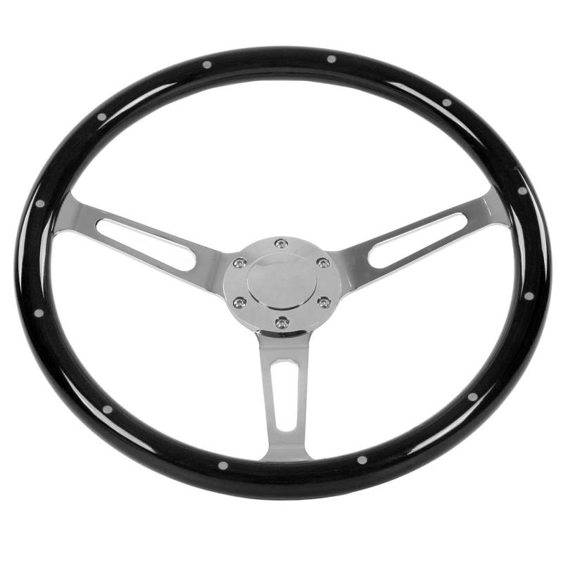 15in 3 Speichen Auto-Lenkrad, 380mm Classic Lenkrad Montage Walnuss-Griff Universal Umbausatz mit Lautsprecherabdeckung, Schraubenpaket & Schraubenschlüssel für (BLACK) von Asixxsix