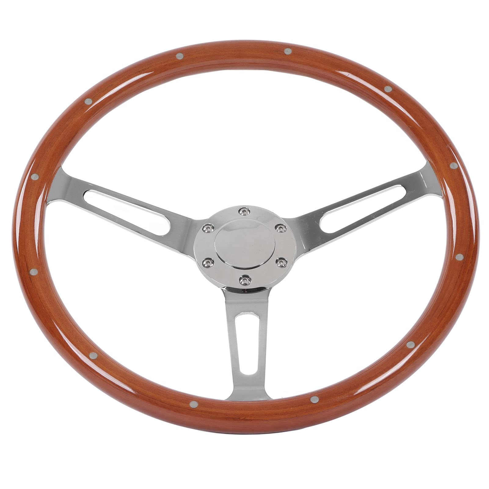 15in 3 Speichen Auto-Lenkrad, 380mm Classic Lenkrad Montage Walnuss-Griff Universal Umbausatz mit Lautsprecherabdeckung, Schraubenpaket & Schraubenschlüssel für (BROWN) von Asixxsix