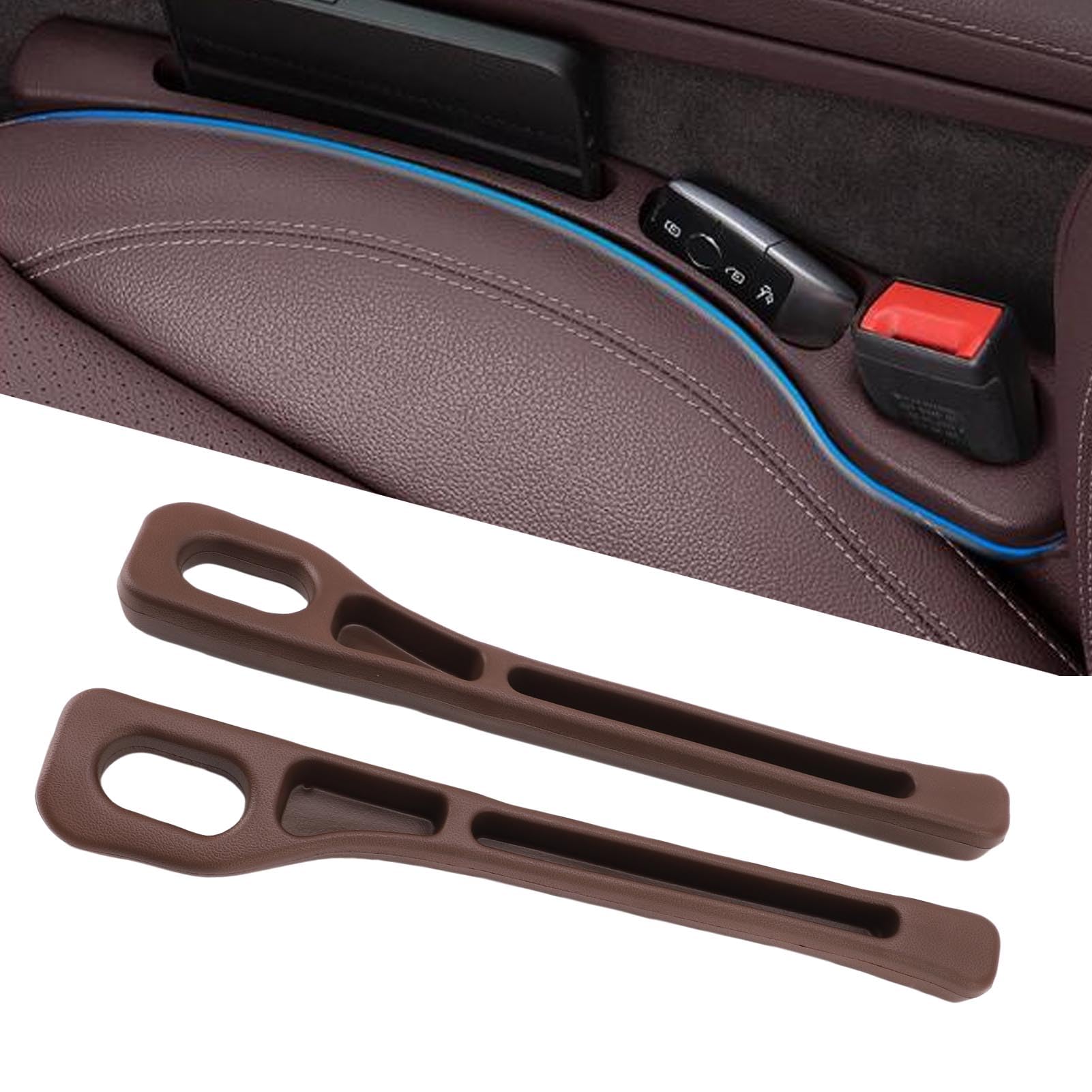 Autositzlücke Füllstoff 2 Pack, Universeller Autositz -Seitenlückenfüller Organizer mit Telefonhalter, Autositzspaltblocker Halten Sie die Dinge ab Fallen, Autositzspaltstopfen (Brown) von Asixxsix