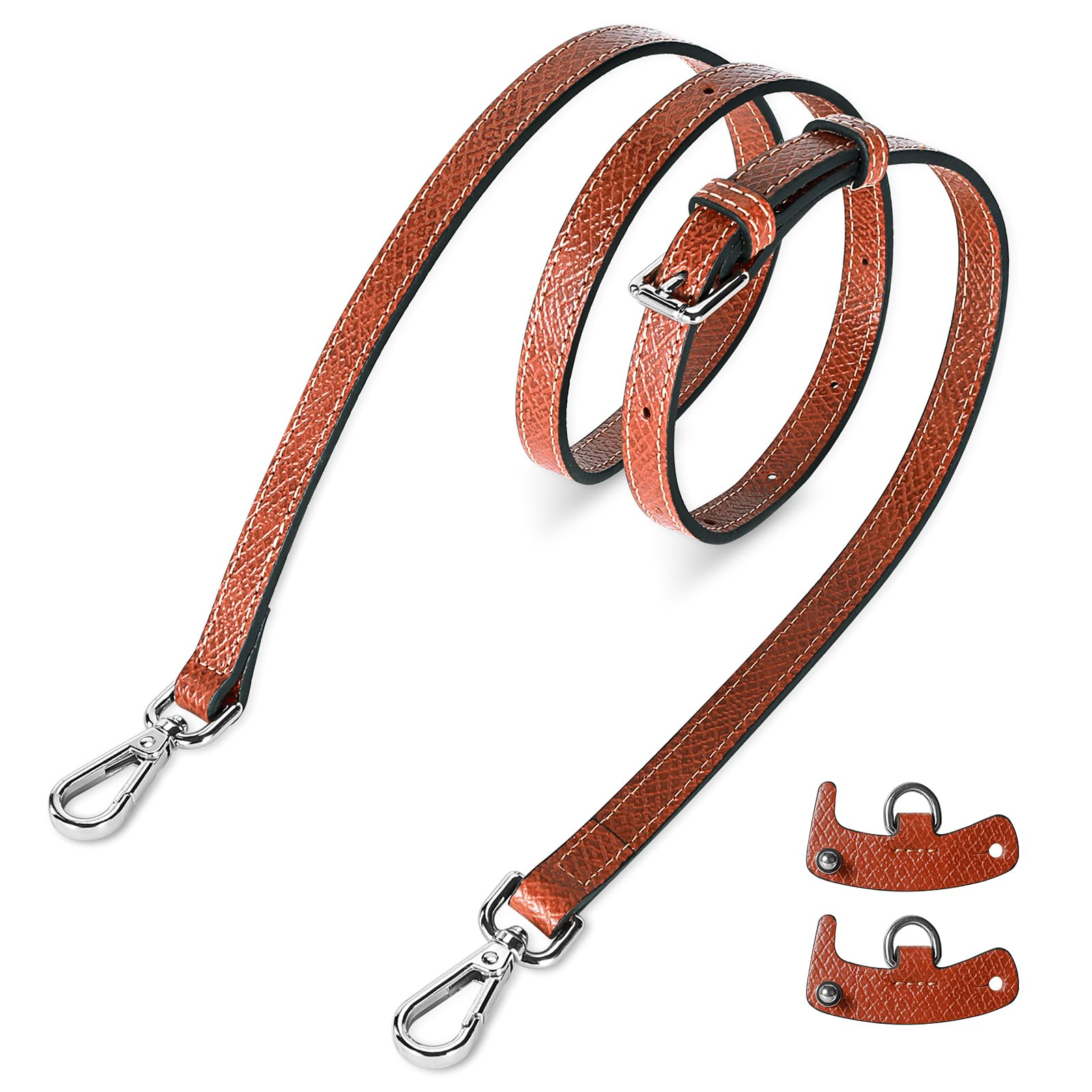 Astonatick Schultergurt für Longchamp Tasche Damen, Schulterriemen aus Leder für Minitaschen, No-Punch & Verstellbare, Umhängegurt mit 2 Stück Schultergurtadapter für Lepliage, Braun und Silber Astonatick Schultergurt für Longchamp Tasche Damen, Schulterriemen aus Leder für Minitaschen, No-Punch & Verstellbare, Umhängegurt mit 2 Stück Schultergurtadapter für Lepliage, Braun und Silber von Astonatick