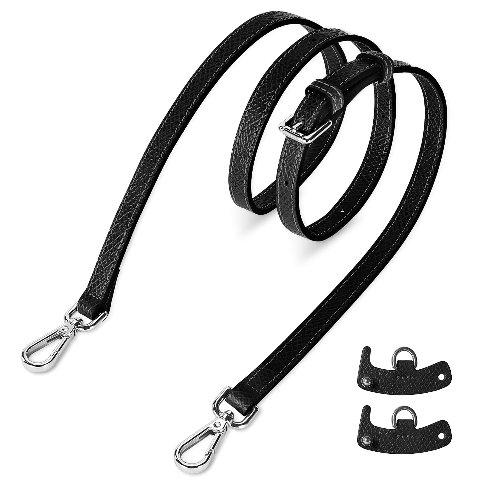Astonatick Schultergurt für Longchamp Tasche Damen, Schulterriemen aus Leder für Minitaschen, No-Punch & Verstellbare, Umhängegurt mit 2 Stück Schultergurtadapter für Lepliage, Schwarz und Silber Astonatick Schultergurt für Longchamp Tasche Damen, Schulterriemen aus Leder für Minitaschen, No-Punch & Verstellbare, Umhängegurt mit 2 Stück Schultergurtadapter für Lepliage, Schwarz und Silber von Astonatick