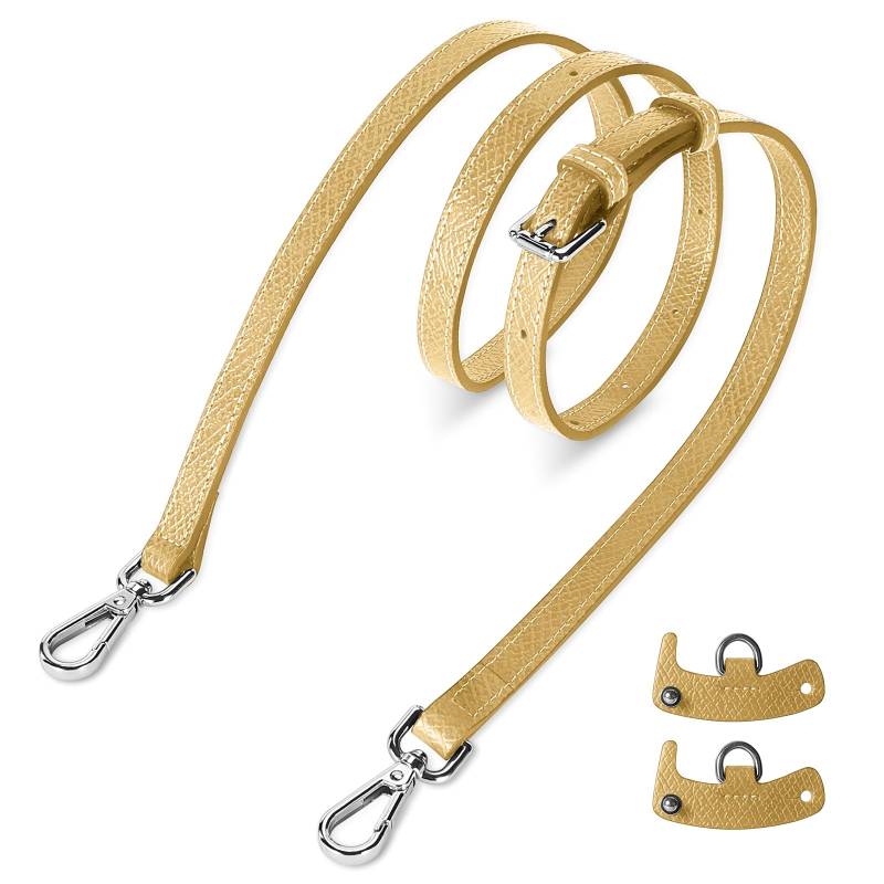 Astonatick Schultergurt für Longchamp Tasche Damen, Schulterriemen aus Leder für Minitaschen, No-Punch & Verstellbare, Umhängegurt mit 2 Stück Schultergurtadapter für Lepliage, Weizengelb von Astonatick
