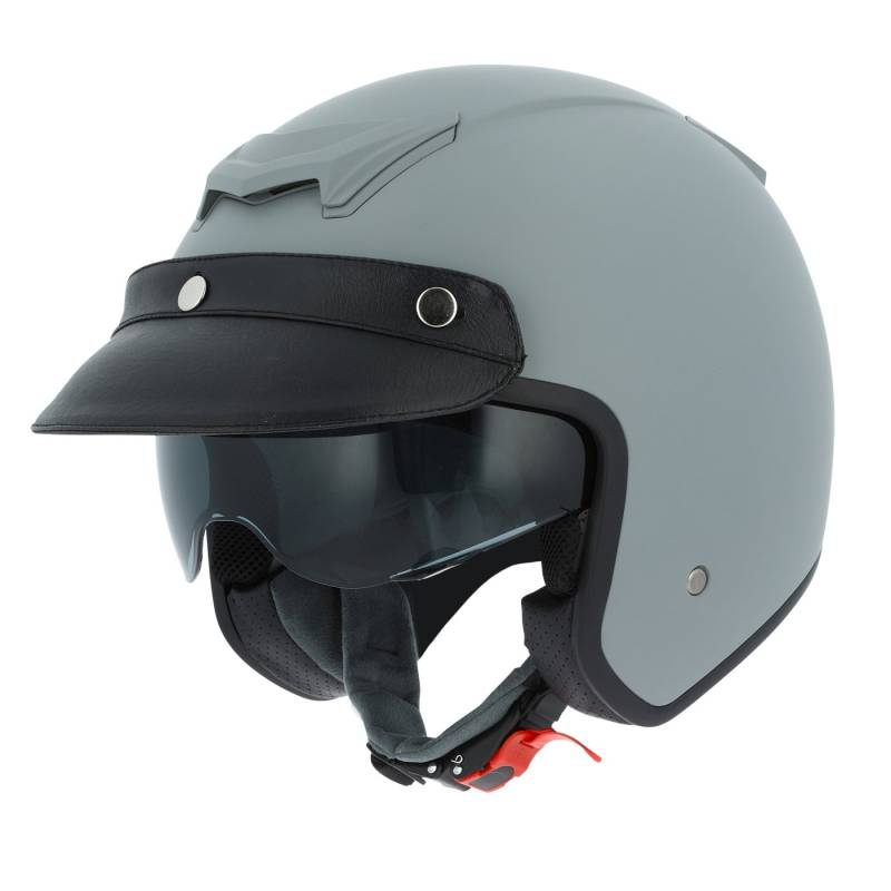Astone Helmets - Casque jet Sportster 2 mono color- Casque jet néo rétro - Casque moto jet vintage - Casque jet casquette avec en cuir - Coque en polycarbonate - matt grey XS von Astone Helmets