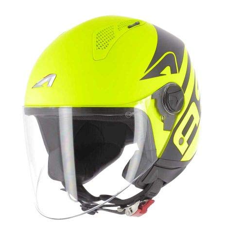 Astone Helmets - MINIJET Graphic LINK - Casque Jet - Casque Jet Urbain - Casque Moto et Scooter compact - Coque en Polycarbonate - neon Yellow M von Astone Helmets