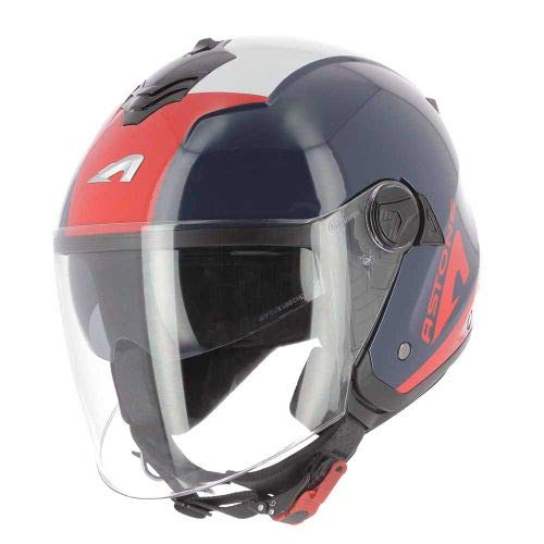 Astone Helmets - MINIJET S Graphic Wipe - Casque Jet - Casque Jet Usage Urbain - Casque compact - Coque en Polycarbonate - Navy red L von ASTONE HELMETS