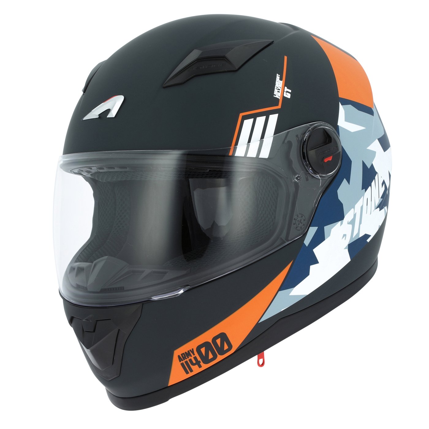 Astone Helmets - Casque intégral GT2 Army - Casque de moto idéal en milieu urbain - Casque intégral en polycarbonate - Black/orange XL von Astone Helmets