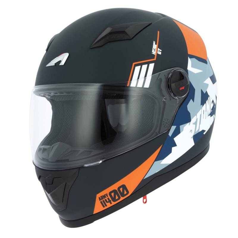Astone Helmets - Casque intégral GT2 Army - Casque de moto idéal en milieu urbain - Casque intégral en polycarbonate - Black/orange XS von Astone Helmets