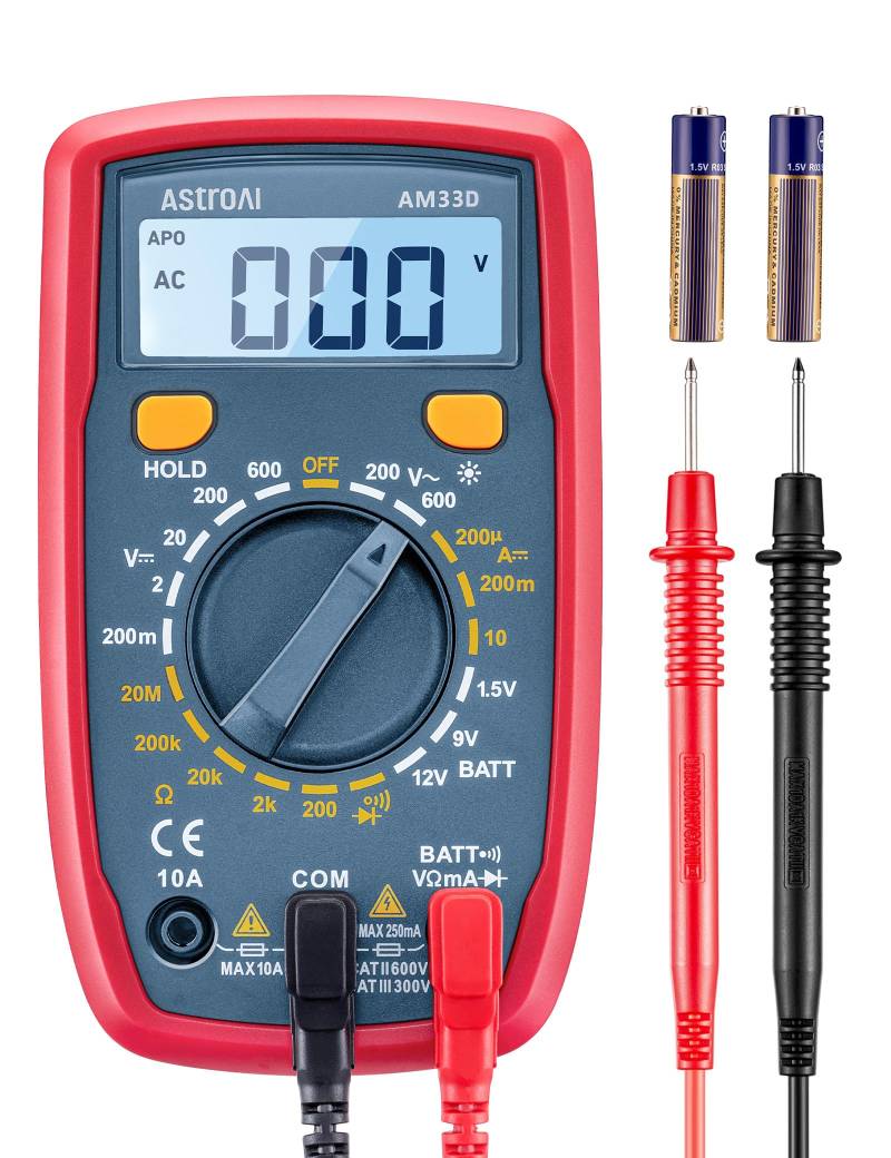 AstroAI Digital Multimeter voltmeter strommessgerät Tester Messung von AC/DC Spannung, DC Strom, Widerstand, Diode, Kontinuität Messinstrument mit großes LCD-Anzeige und Hintergrundbeleuchtung von AstroAI