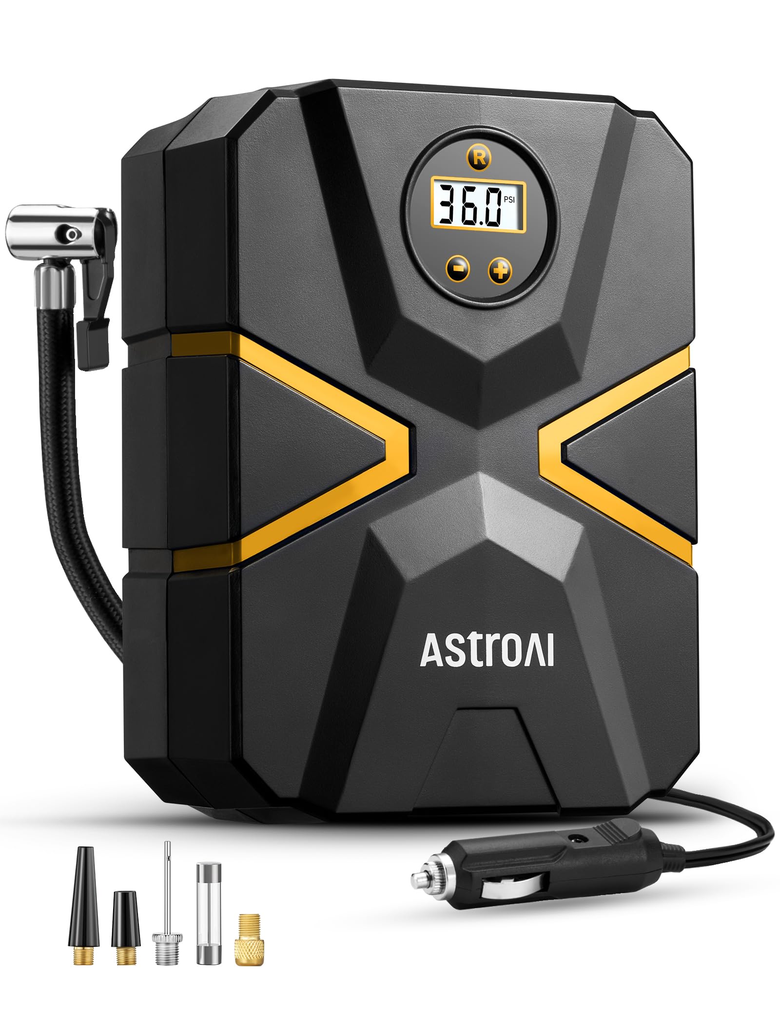 AstroAI Luftkompressor luftpumpe Auto 150 PSI Autoreifen Kompressor 12V mit Echtzeit-Digitalbildschirm Automatische Pumpe und Abschaltung für Auto, Fahrräder, Motorrad, Ball(Gelb) von AstroAI