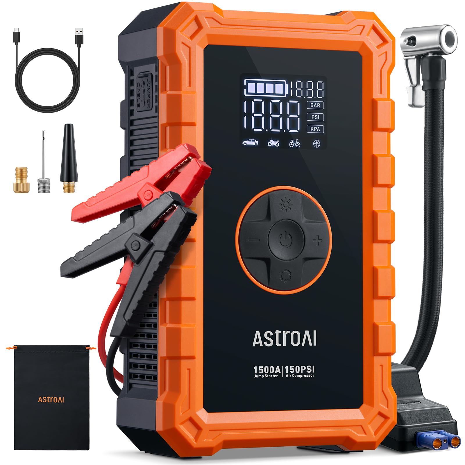 AstroAI S8 Air Starthilfe Powerbank mit 150PSI Kompressor, 5-in-1 Starthilfegerät für 6L Benzin/3L Diesel mit Universal-Luftpumpe und 2,4" Grosses Display, 3 Light Modes AstroAI S8 Air Starthilfe Powerbank mit 150PSI Kompressor, 5-in-1 Starthilfegerät für 6L Benzin/3L Diesel mit Universal-Luftpumpe und 2,4" Grosses Display, 3 Light Modes von AstroAI