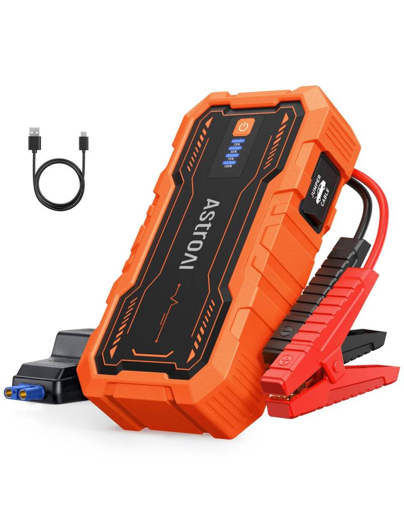AstroAI S8 Pro Starthilfe Powerbank, 3000A starthilfe für bis zu 9 L Benzin & 7 L Diesel, 12 V Tragbare starthilfe powerbank für pkw mit 3 Modi-Taschenlampe und Starthilfekabeln, Orange von AstroAI