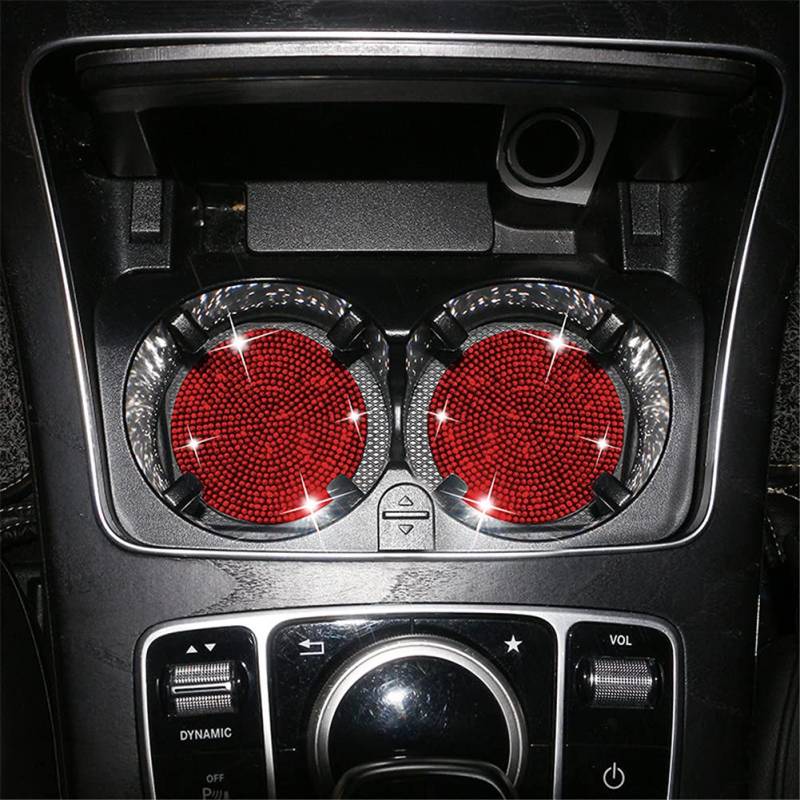 Asudaro 2St Bling Kristall Auto Becherhalter Untersetzer, Anti-Rutsch Cup-Halter Einsatz Trinken Untersetzer Universal Getränkehalter Pad Glitzer Strass Dekoration, rot von Asudaro