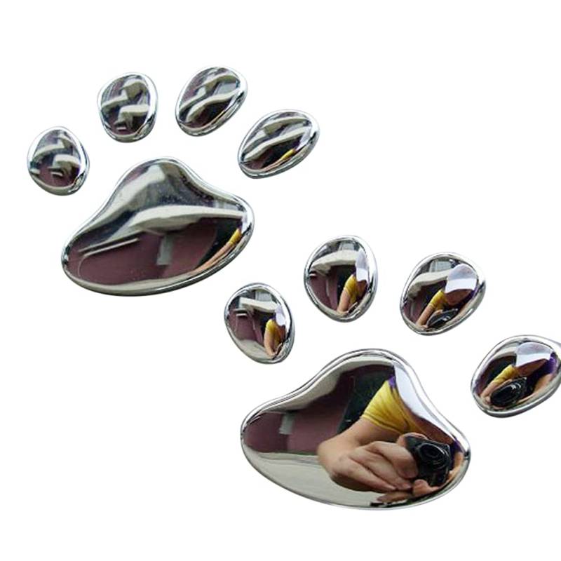 Asudaro Auto-Aufkleber 3D Chrom Hundepfote Fußabdruck Auto Emblem Aufkleber Dekoration Universal Motorradsticker, Silber von Asudaro