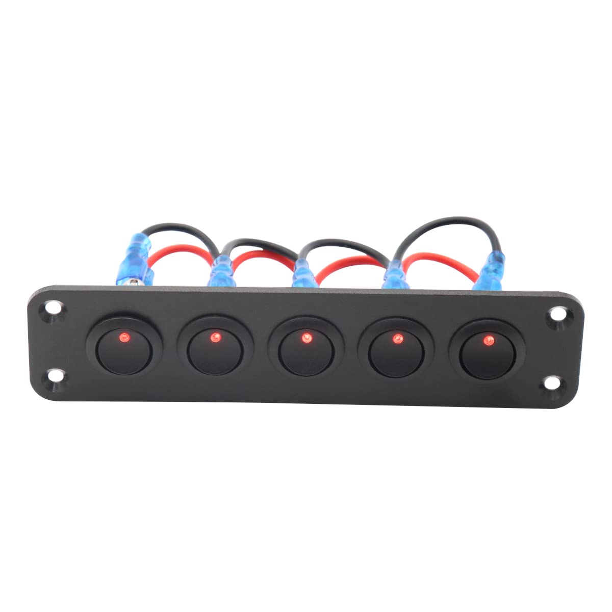 Asudaro 5-Gang Kippschalter Panel, 12V Wippschalter mit rotem LED-Licht, Wasserdicht, Schwarz Asudaro 5-Gang Kippschalter Panel, 12V Wippschalter mit rotem LED-Licht, Wasserdicht, Schwarz von Asudaro