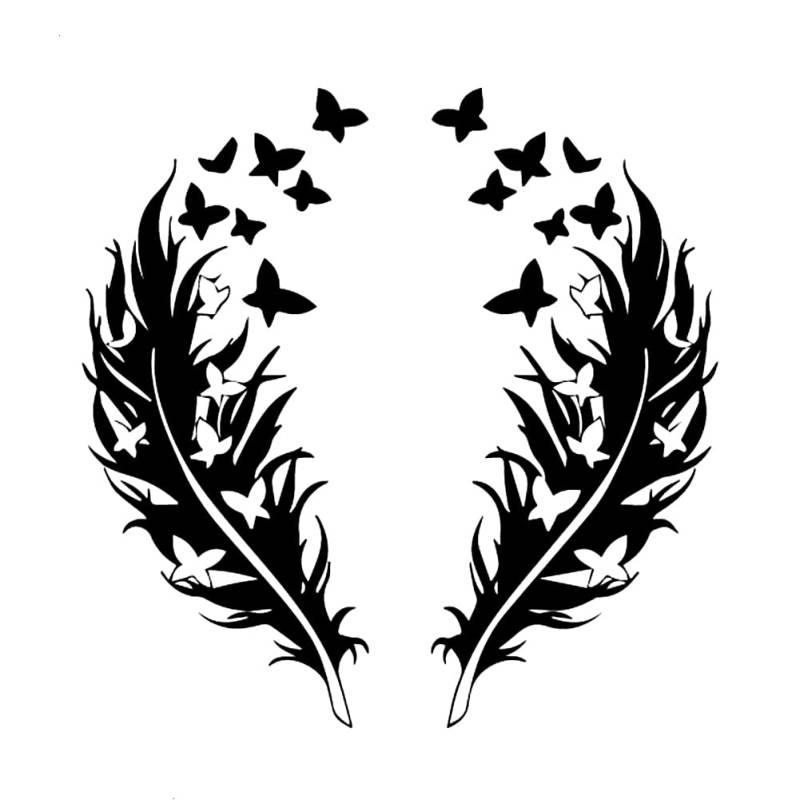 Asudaro Auto Fenster Car Sticker Aufkleber, Schwarz, PVC, Elegant, Feder, Quadratisch, Geblümt, Kratzfest, Outdoor, 16cm x 16cm, 1 Stück von Asudaro