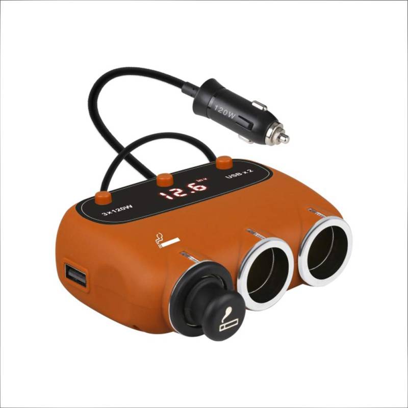 Auto Ladegerät Zigarettenanzünder Adapter USB KFZ Ladegerät 2 Steckdose Mehrfach Verteiler Splitter Autoladegerät USB KFZ Ladegerät mit unabhängigem On/Off Schalter/Spannungsanzeige,Braun von Asudaro