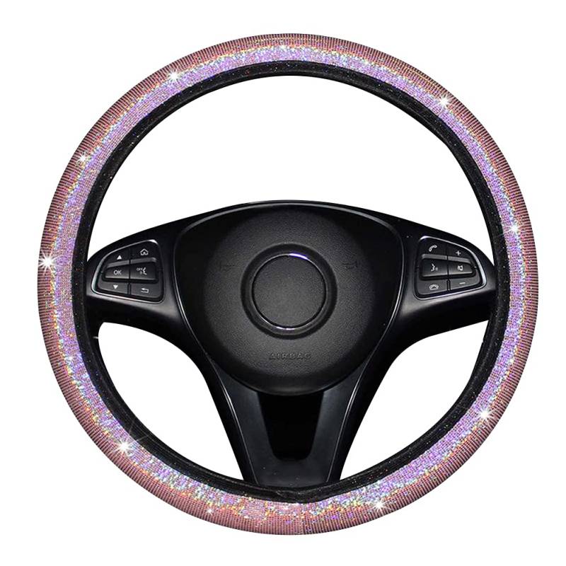 Auto Lenkrad Dekoration Abdeckung, Asudaro Bling Lenkradschoner Lenkradbezug Glitzer 38cm Universal Rutschfest Anti Rutsch Diamant Lenkradhülle Auto-Dekozubehör, Rosa, Einheitsgröße von Asudaro