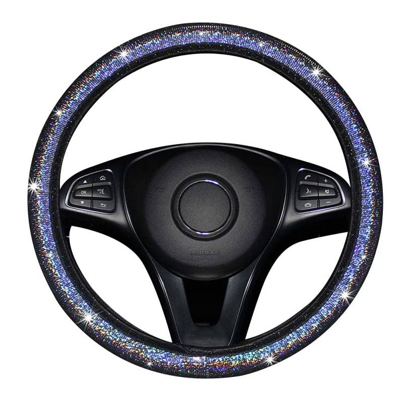 Asudaro Bling Bling Lenkradschoner - Glitzer Lenkradbezug 38cm Universal Rutschfest - Anti-Rutsch Diamant Lenkrad Abdeckung - Auto-Dekozubehör, Silber von Asudaro