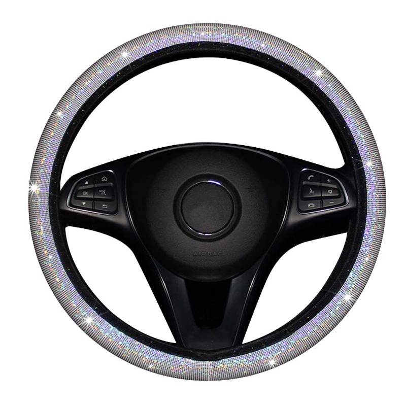 Asudaro Bling Bling Lenkradschoner - Glitzer Lenkradbezug 38cm Universal Rutschfest - Auto-Dekozubehör in Weiß von Asudaro