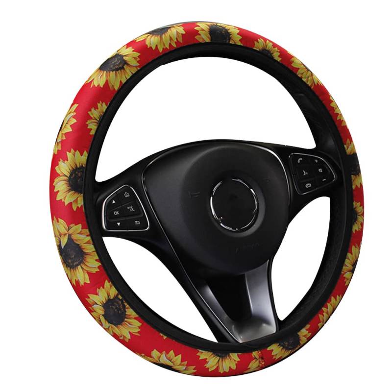 Auto Lenkradbezug mit Blumendruck,Asudaro Auto Lenkradhülle 37-39cm Auto Lenkrad Schutz Blumen Atmungsaktiver Rutschfester Lenkradbezug Universal-Lenkrad-Abdeckung für Frauen Interieur,rot von Asudaro