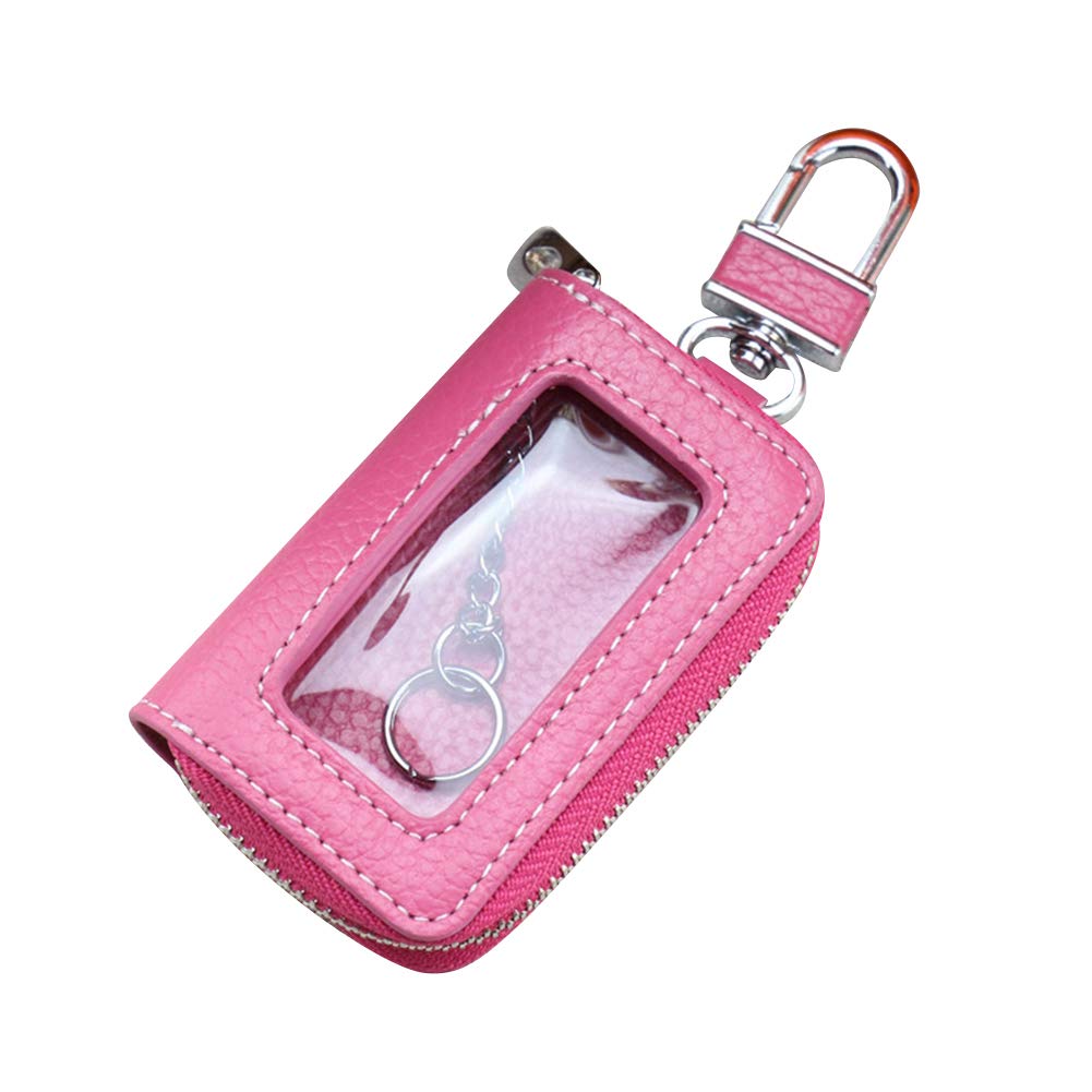 Auto Schlüsseletui, Leder Autoschlüssel Hülle Brieftasche Schlüsselanhänger mit Reißverschluss Auto Funkschlüssel Halter Schlüssel Kasten, Transparente Auto Ledertasche für Männer und Frauen,Rose Red von Asudaro