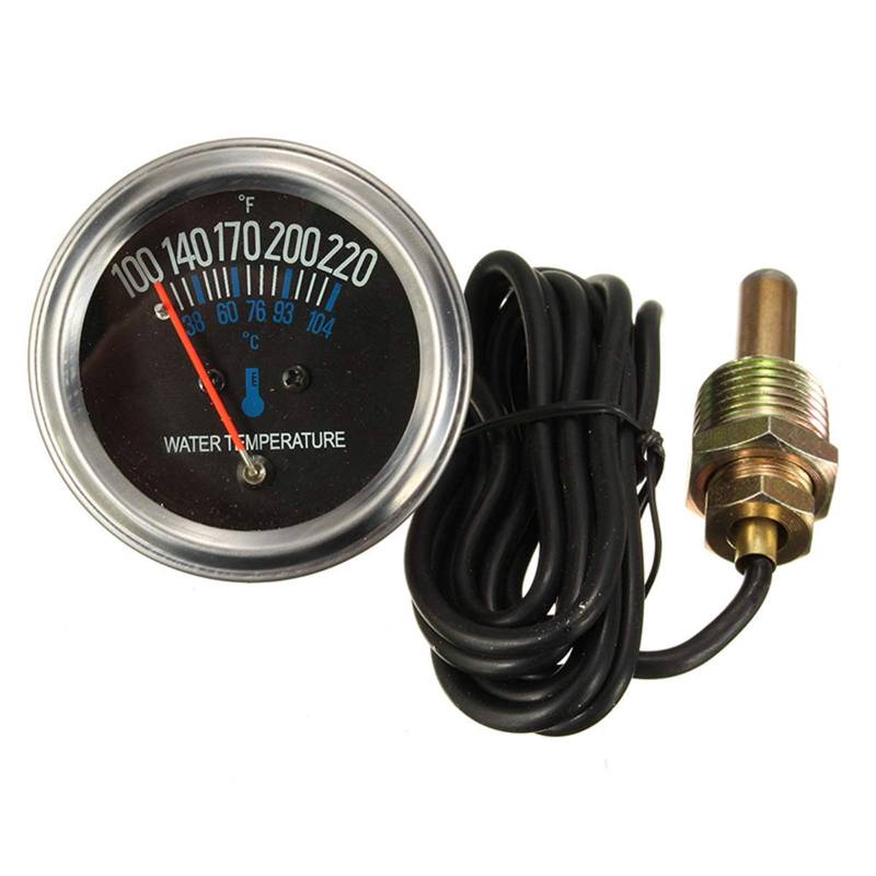 Asudaro Universal Auto Wassertemperaturmesser, 12V 52mm 2 zoll, Temperaturanzeige mit Verbindungsrohrsensor, Silber von Asudaro