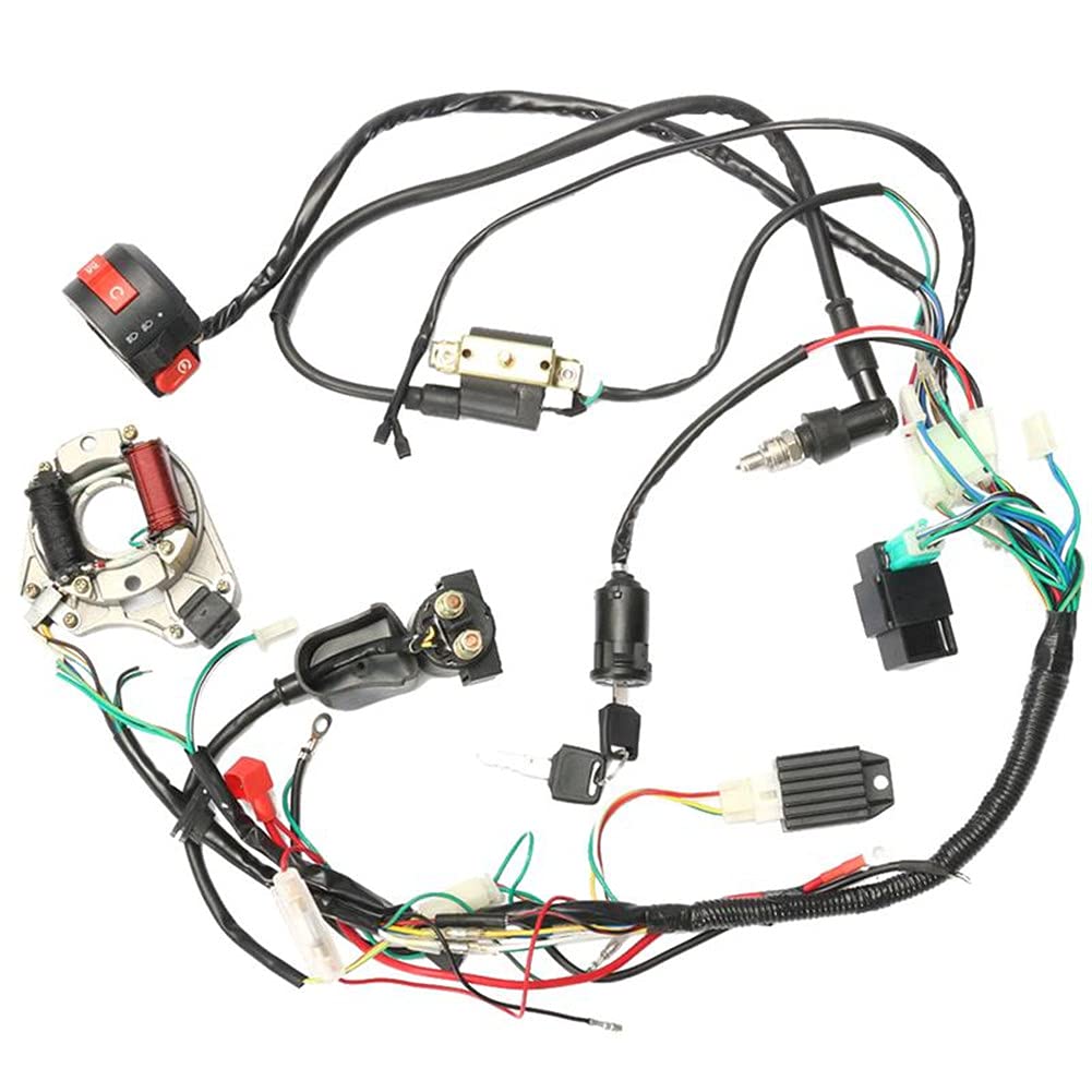 CDI Kabelbaum,Asudaro ATV Kabelbaum Zündspulen-Set Zündspulensatz 50 70 90 110CC Kabelbaum CDI Starter Quad Zündschalter Stator CDI Spule für Motorrad ATV Dirt Bike,Schwarz von Asudaro