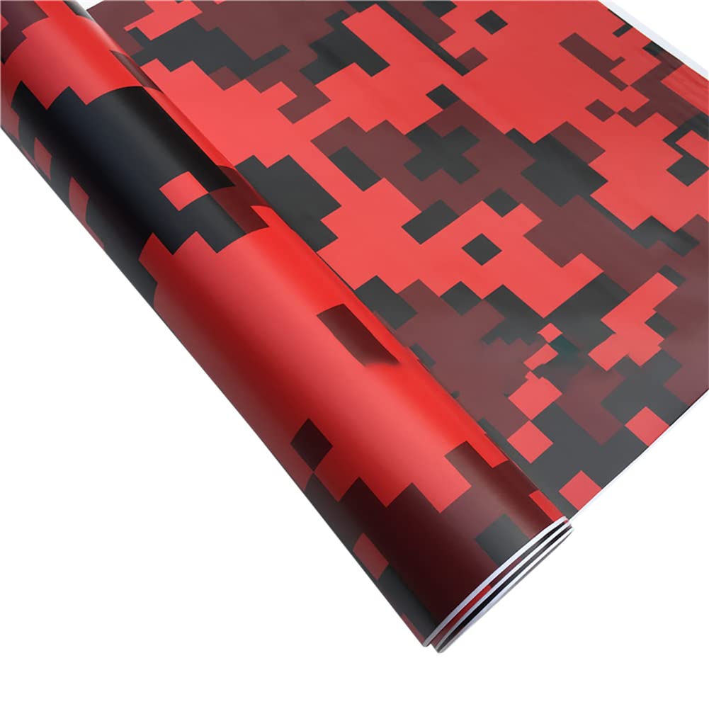 Camouflage Vinyl Wrap Film,Assudro Digital Camouflage Auto Aufkleber Körper Farbwechselfolie Blasenfrei Motorrad Camo Styling Aufkleber Rolle Auto Selbstklebende Dekor Car Wrap Folie,rot 152 * 50CM von Asudaro