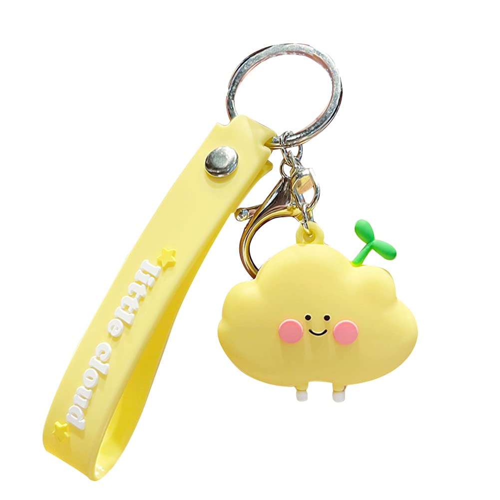 Deko Anhänger Schlüsselanhänger, Asudaro Soft Rubber Cloud Schlüsselanhänger Legierung Lustiger Wolken Anhänger Schlüsselbund Deko Keychain für Frauen und Mädchen Tasche Anhänger,Gelb von Asudaro