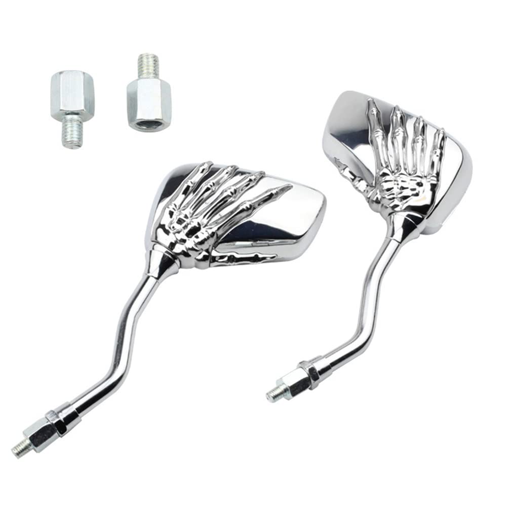 Edelstahl Motorrad Rückspiegel,Asudaro 1 Paar Motorradspiegel Skull Bones Hand Seitenrückspiegel Lenkerendenspiegel Kompatibel mit E-Geprüft E-Mark Quad Roller ATV Moped Scooter Cruiser Silber Edelstahl Motorrad Rückspiegel,Asudaro 1 Paar Motorradspiegel Skull Bones Hand Seitenrückspiegel Lenkerendenspiegel Kompatibel mit E-Geprüft E-Mark Quad Roller ATV Moped Scooter Cruiser Silber von Asudaro