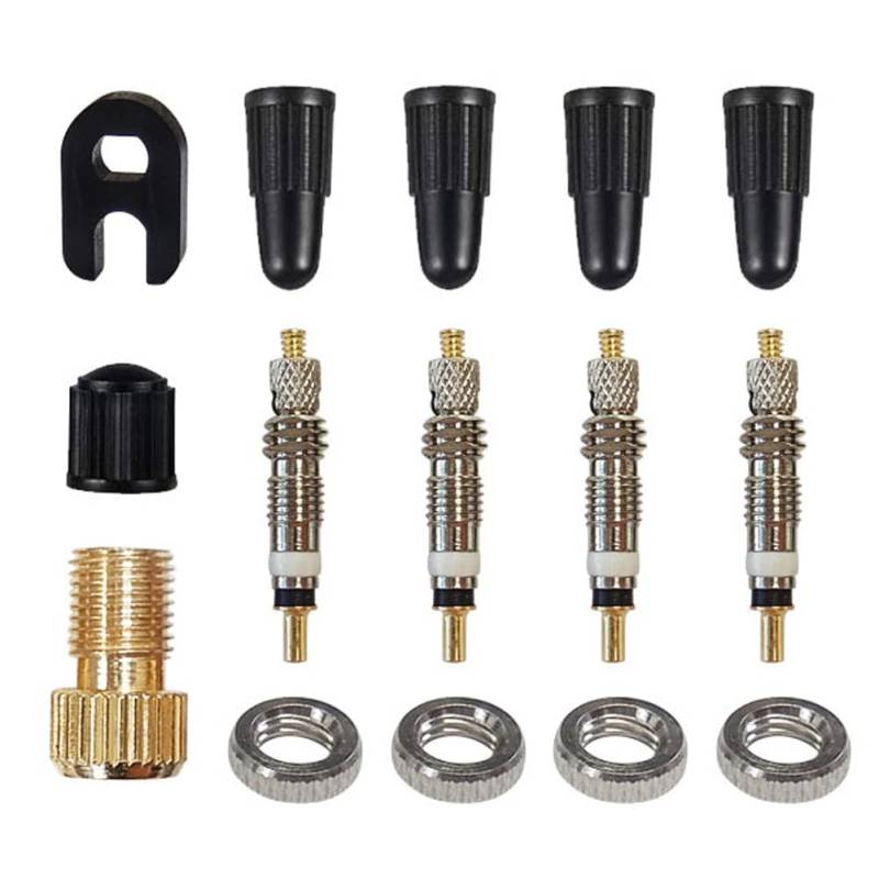 Französisch Fahrradventil Adapter Set, Asudaro15Stk Ventilkerne Ventilkappenadapter Presta Ventilkonverter Reifenventil Werkzeug Auto ventil Konverter Zubehör für Auto Fahrräder Motorräder Silber von Asudaro