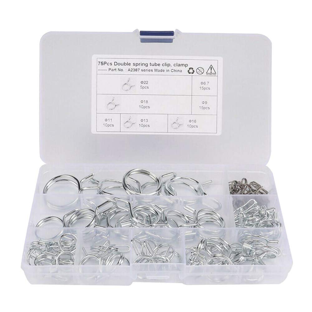 Kraftstoffschlauchklemmen, 75 Stück Kraftstoffleitungsschlauch-Clips Doppeldraht Federschlauchklemmen Edelstahl Federschlauchschellen Sortimentskasten mit Aufbewahrungsbox,Silber- Kraftstoffschlauchklemmen, 75 Stück Kraftstoffleitungsschlauch-Clips Doppeldraht Federschlauchklemmen Edelstahl Federschlauchschellen Sortimentskasten mit Aufbewahrungsbox,Silber- von Asudaro