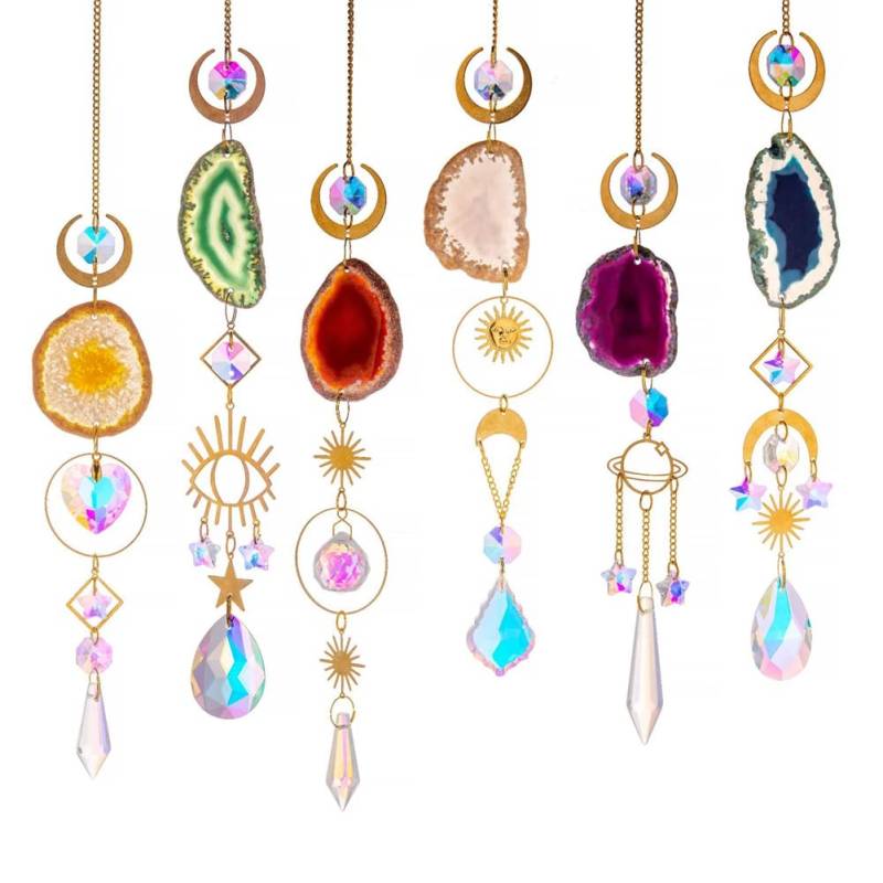 Kristall Regenbogen Sonnenfänger,Asudaro 6 Stück Hängende Kristall-Sonnenfänger Glänzende Regenbogenkristalle Prisma Deko Anhänger für Fenster Kronleuchter Gärten Weihnachtsbaumschmuck 6 STK von Asudaro