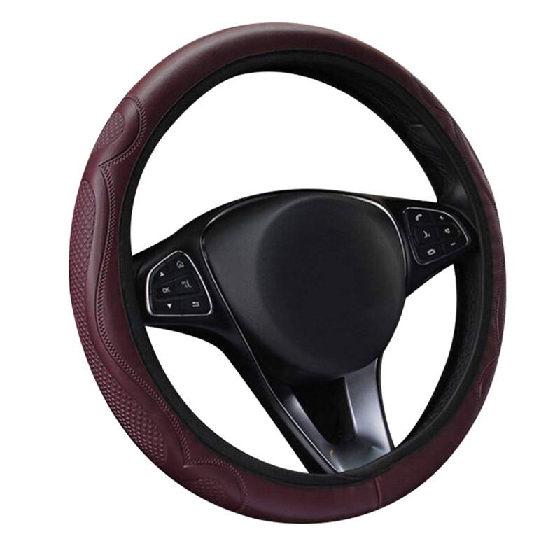 Asudaro Lenkradabdeckung, Verschleißfeste Rutschfeste Lenkradschutz Autolenkradbezug PU Leder Lenkradhülle Lenkrad Abdeckung Geeignet für Busse, Kleinbusse, LKWs, Autos, 38 cm,Rotwein von Asudaro