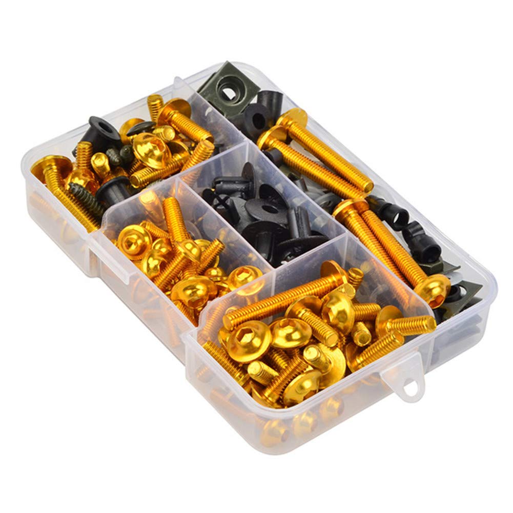 Motorrad Schrauben Set, Asudaro 137Pcs Motorrad Muttern Schrauben-Kit Universal-Schraubenset M6 M5 Verkleidungsschraube Modifiziertes Zubehör, Verkleidungsschrauben Schrauben Karosserie Kit,Gold von Asudaro