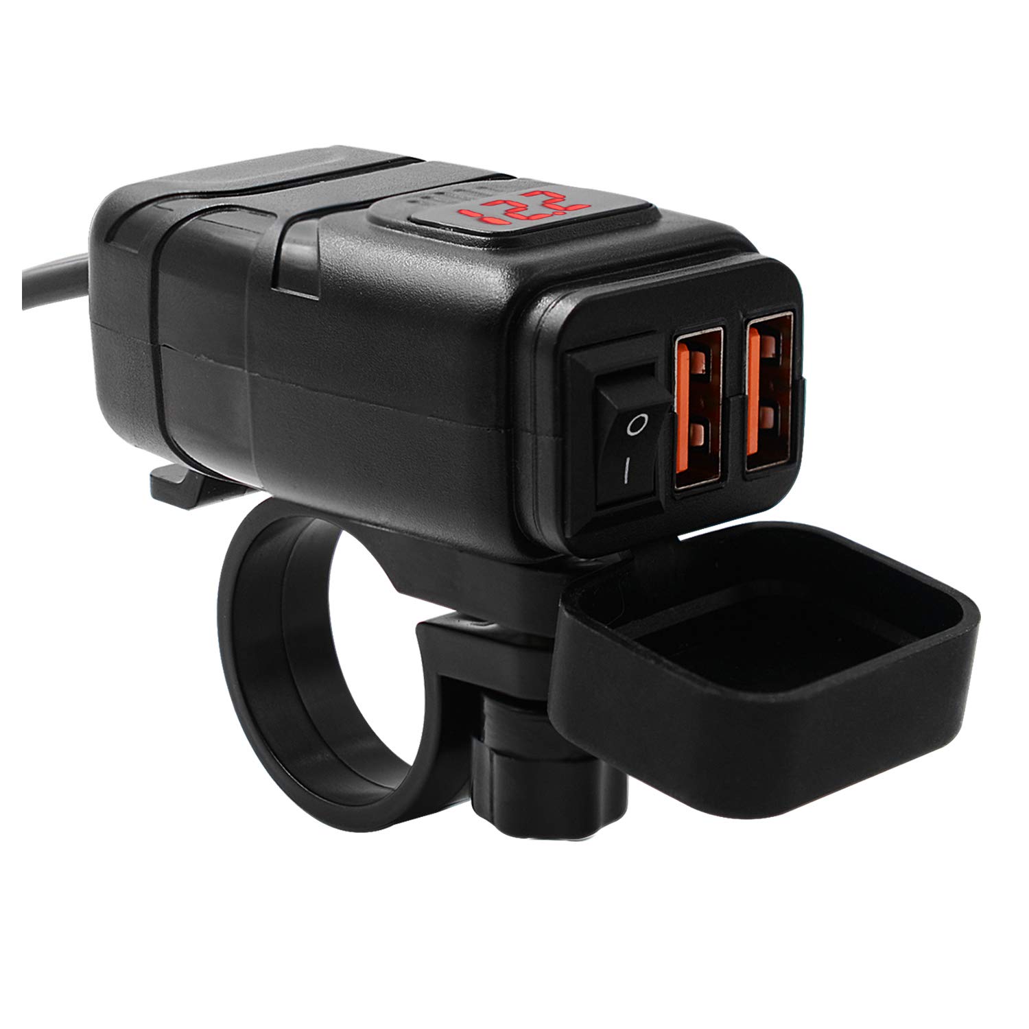 Motorrad USB Ladegerät Wasserdicht Bordsteckdose 12V Motorrad Lenker-Ladegerät Motorrad-Steckdose Dual USB Ladegerät mit LED-Voltmeter und Independent Schalter für Motorrad Dreirad ATV Roller,Rot von Asudaro