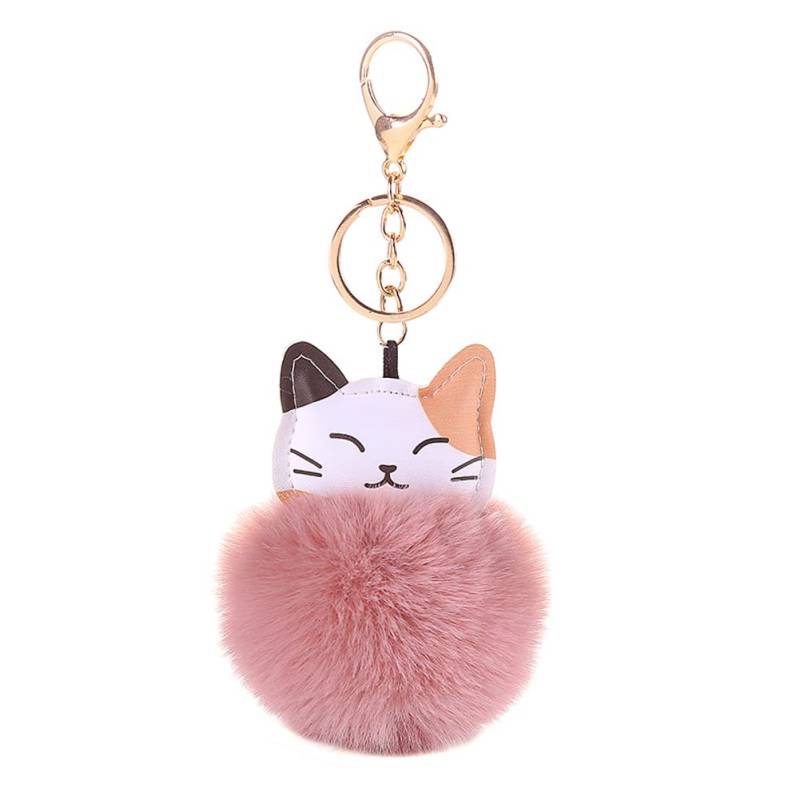 Süßer Plüsch Schlüsselanhänger,Asudaro Katze Fellknäuel Schlüsselring Fellknäuel Anhänger Bommel Anhänger Flauschiger Plüsch Schlüsselanhänger Dame Mädchen Handtaschenanhänger Keychain Dekor Rosa von Asudaro