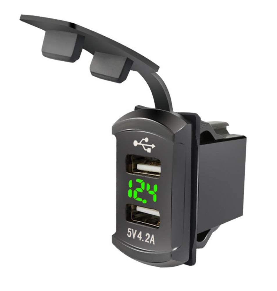 Asudaro Dual USB Autoladebuchse mit Voltmeter Wasserdichter Steckdosenadapter Auto Ladegerät für 12V-24V Auto Boot Marine Motorrad ATV RV Camper Traktoren LKW,GrüN Asudaro Dual USB Autoladebuchse mit Voltmeter Wasserdichter Steckdosenadapter Auto Ladegerät für 12V-24V Auto Boot Marine Motorrad ATV RV Camper Traktoren LKW,GrüN von Asudaro