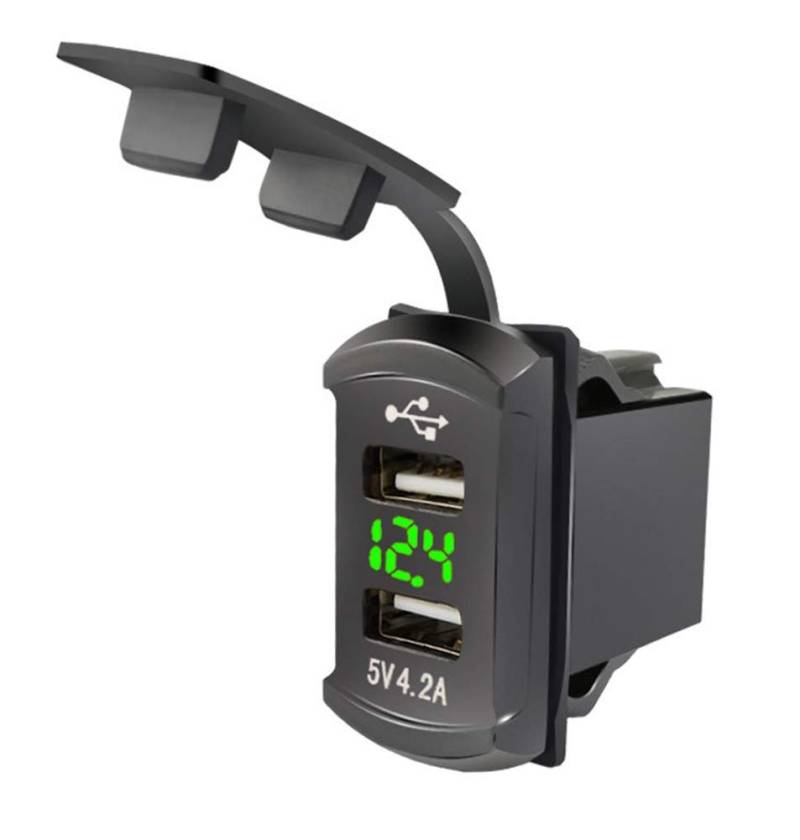 Asudaro Dual USB Autoladebuchse mit Voltmeter Wasserdichter Steckdosenadapter Auto Ladegerät für 12V-24V Auto Boot Marine Motorrad ATV RV Camper Traktoren LKW,GrüN von Asudaro