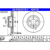 Bremsscheibe ATE 24.0124-0119.1 vorne, belüftet, hochkarbonisiert, 1 Stück Bremsscheibe ATE 24.0124-0119.1 vorne, belüftet, hochkarbonisiert, 1 Stück von Ate